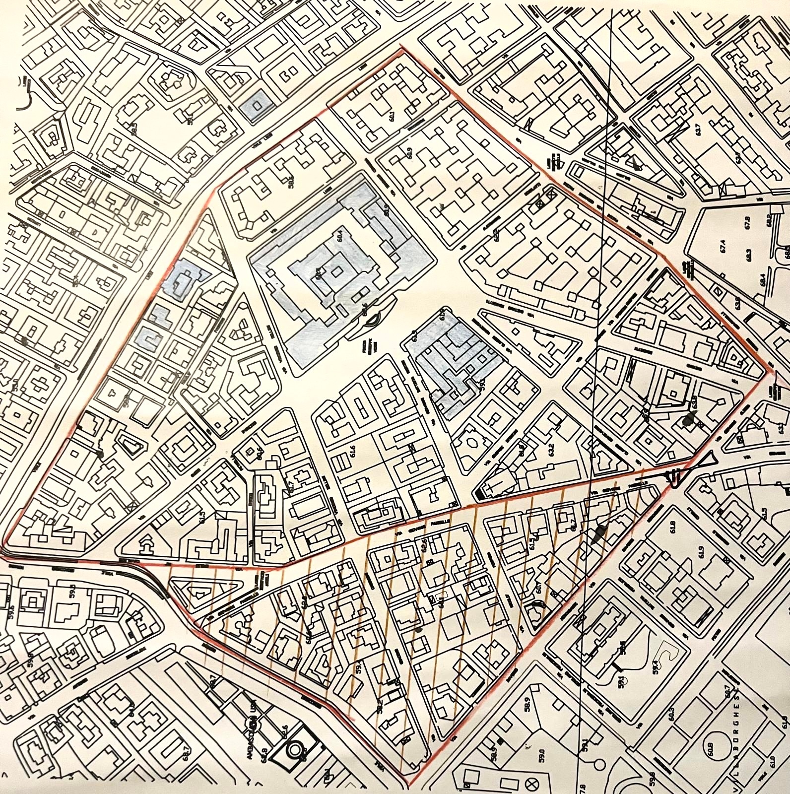 Planimetria del quartiere Pinciano-Parioli con il tridente delle strade convergenti su Piazza Verdi
